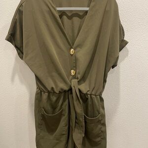 Olive Green Button-Up Romper